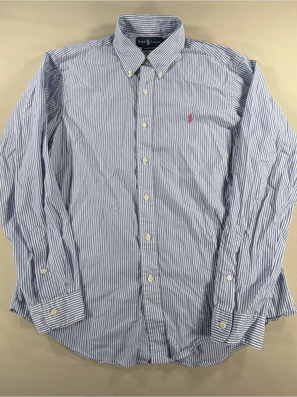 Ralph Lauren Blue/White Striped Button-Down Dress Shirt sz L 806
